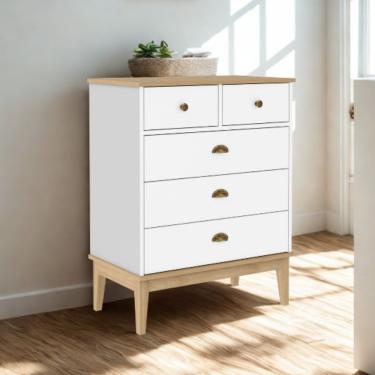 Imagem de Cômoda 5 Gavetas com Pés em Madeira Colonial Movel bento - Mel/Branco
