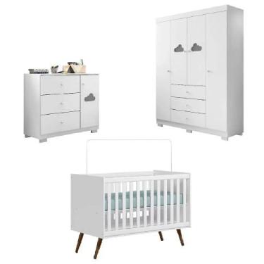 Imagem de Guarda Roupa 4 Portas, Cômoda Sapateira Em Mdf E Berço - Phoenix baby