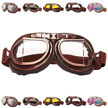 Imagem de Peicees Óculos de capacete vintage para motocicleta scooter bicicleta montanha motocross óculos de ciclismo retrô aviador óculos de piloto Off-Road óculos, Clear Lens