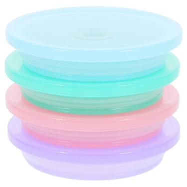 Imagem de OUNONA Pacote com 4 tampas de pote de vidro com furo de palha, tampas de jarra de boca larga, inserção de tampa de flor para frascos de pedreiro, resistente a vazamentos