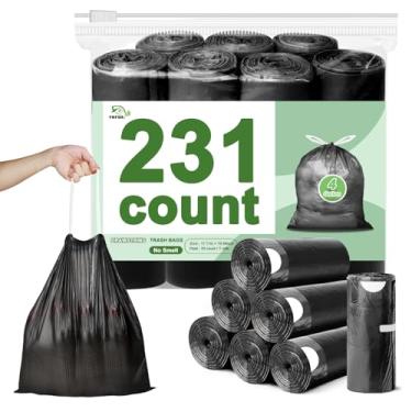 Imagem de 231 sacos de lixo pequenos, cordão de saco de lixo de 4 galões, sacos de lixo pretos para banheiro, sacos de lixo sem rasgos, forros de cesto de lixo de plástico para banheiro, casa, escritório e