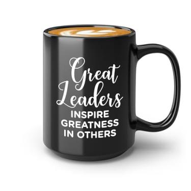 Imagem de Caneca de liderança 425 g preta - Great Leaders Inspire - Leader Boss Mentor Promotion Principal Ceo Director Supervisor Executive Gift