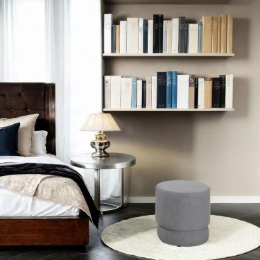 Imagem de Puff Decorativo Redondo para Sala Alaska Linho Cinza Escuro