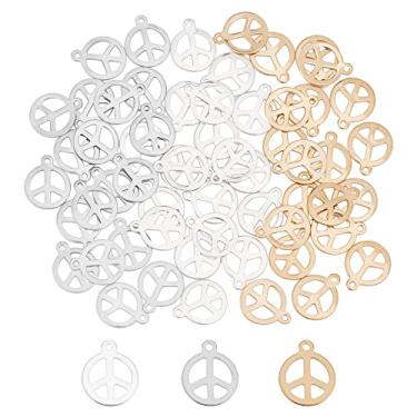Imagem de UNICRAFTALE Pingentes de aço inoxidável com símbolo da paz, 60 peças, 3 cores, pingente de símbolo da paz, 1,4 mm, pingente de furo, brinco, berloques, pulseiras e colares para fazer joias