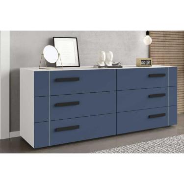 Imagem de Cômoda de Quarto Lisboa c/ 6 Gavetas Branco/Azul - Politorno