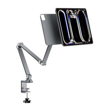 Imagem de LULULOOK Suporte magnético para iPad Pro de 13 polegadas M5 e M4 - Suporte de alumínio resistente para iPad para mesa com braço dobrável e base giratória de 360°