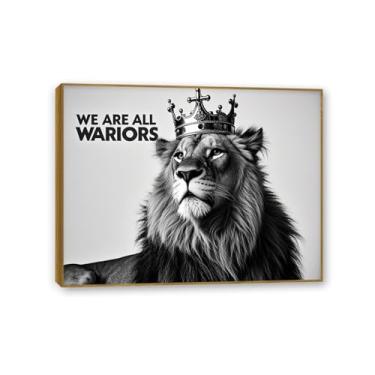 Imagem de Tela inspiradora arte de parede animal pôster motivacional preto e branco coroa de leão presentes de incentivo inspirador para homens imagem de afirmações positivas 90x70 cm (91.4x71.1 cm) moldura