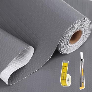 Imagem de Kimhan Forro De Gaveta E Prateleira Para Armário Cozinha: 23 Pol. X 20 Pés, Papel Adesivo Antiderrapante À Prova D'Água, Geladeira, Cinza Puro, Fácil Usar, Banheiro Com Faca Fita Métrica