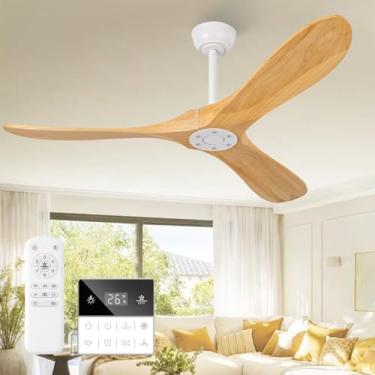 Imagem de Benicefun Ventilador De Teto De Madeira Natural De 52 Polegadas Sem Luz, Ventiladores De Teto Externos Com Hélice Sem Luzes Com Interruptor De Parede E Controle Remoto, Motor Cc Silencioso, Ventila