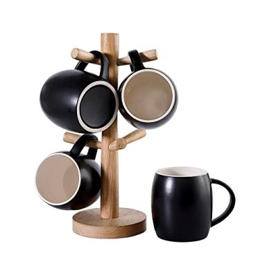 Imagem de Conjunto de 4 canecas de café com suporte de suporte, com árvore de caneca, 396 g grande, canecas de cerâmica para café, chá e cacau, canecas grandes conjunto de xícaras de café para mulheres homens mãe pai, lava-louças seguro para micro-ondas,