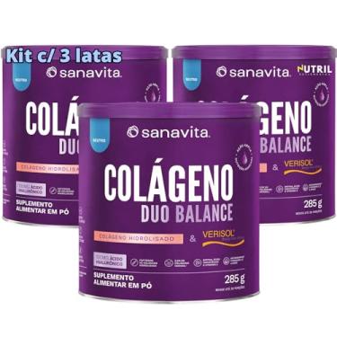 Imagem de Kit 3X Colágeno Duo Balance Sanavita (Hidrolisado + Verisol e Ácido Hialurônico) - Pele e corpo (Neutro)