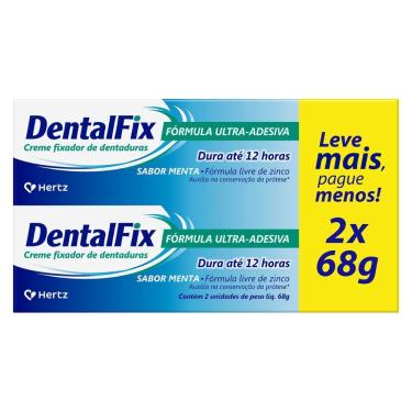 Imagem de Creme Fixador de Dentaduras DentalFix Sabor Menta 2 Unidades 68g Cada