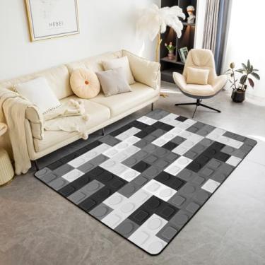 Imagem de Feelyou Blocos de construção, tapetes para sala de estar, tapete de área de 12 x 17 cm, tapete decorativo de brinquedo para meninos, adolescentes, tijolos, interiores, preto, cinza, branco