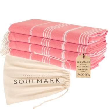 Imagem de SOULMARK Pacote com 4 toalhas de praia de algodão turco - grande 96,5 cm x 180,3 cm cobertor de praia de secagem rápida sem areia, leve, ultra absorvente, pré-lavado - feito em verde (vermelho salmão)