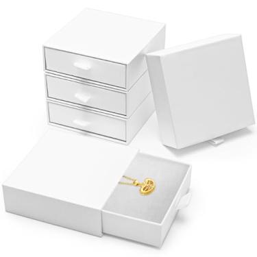 Imagem de Mirgrmle Caixas de joias, pacote com 5 caixas de presente pequenas de 8,5 x 9,5 x 2,5 cm, caixas de presente de papelão, joias de presente, anéis e brincos (brancas)