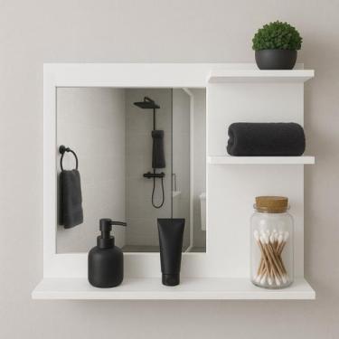 Imagem de Armário Branco MDF Com Espelho Design Moderno Banheiro - Móveis C.