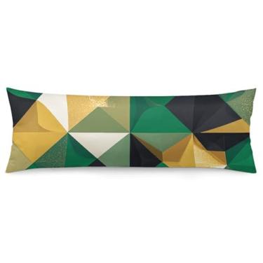 Imagem de Capa de travesseiro de corpo geométrico preto verde e dourado ultra macio respirável com zíper decorativo fronha de cama fronhas para sofá de quarto, 51 x 137 cm