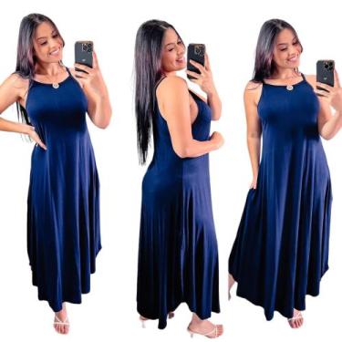 Imagem de Vestido longo de  alcinha - Neide modas, Azul marinho, M