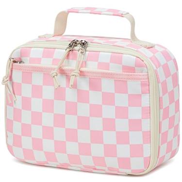 Imagem de LEDAOU Lancheira infantil com isolamento térmico para meninas, meninos, lancheira reutilizável para escola, piquenique, caminhadas, trabalho (rosa quadriculado)