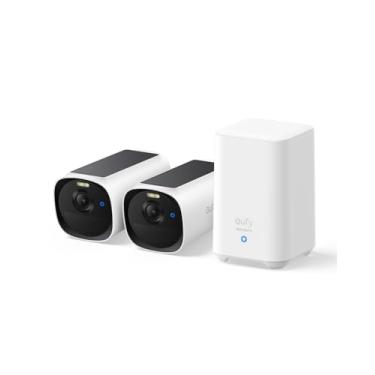 Imagem de eufy Security Kit de 2 câmeras eufyCam E40 (HomeBase 2), câmera de segurança solar sem fio externa, resolução 2K com painel solar integrado, visão noturna MaxColor, armazenamento local, sem taxa