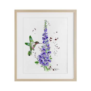 Imagem de Stupell Industries Impressão emoldurada Delphiniums and beija-flor bétula sob vidro design por Susan Lugar, 40,6 x 33,5