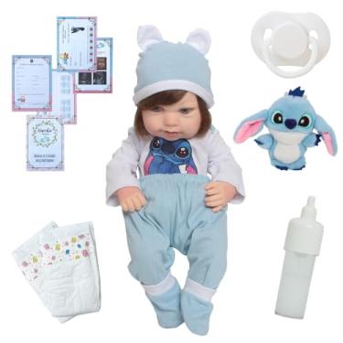 Imagem de Bebê Menina Fala 30 Frases Pelúcia Stitch Realista com Roupinha e Itens