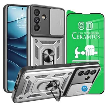Imagem de Capinha Capa para Galaxy A56 com Película em Cerâmica 9D - Case Protetora Anti Impacto Armadura Militar com Suporte de Anel Magnético - FD Acessórios. (Prata)