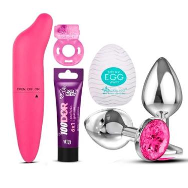 Imagem de Vibrador Ponto G + Plug Anal P + Egg Masturbador Masculino + Anel Peni