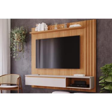 Imagem de Home p/TV até 60 Polegadas Panama Plus Ripado c/ Prateleira 162x157cm Nature/Off White - Permóbili