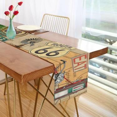 Imagem de Exnundod Caminho De Mesa Vintage Estilo Fazenda Com Pôster Da Rota 66, 13,70 Polegadas, Cômoda Para Cozinha, Cachecóis Jantares, Decorações Chá Panela E Casamento