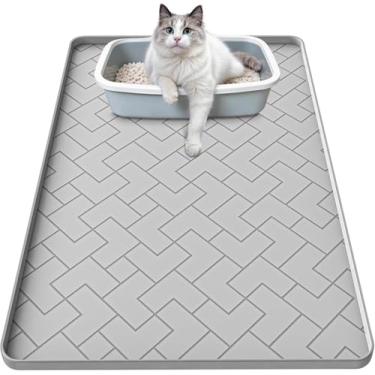 Imagem de Tapete de areia de silicone para gatos para caixa de areia 61 cm x 38 cm - Tapete de armadilha de areia para gatos fácil de limpar, impermeável, à prova de urina e antiderrapante para manter o chão