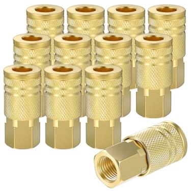 Imagem de 12 peças de acoplamento industrial fêmea de latão de 1/4 polegada, acessórios de mangueira de ar de conexão rápida, peças de reposição de compressor de ar, conector rápido fêmea NPT acoplador de ar