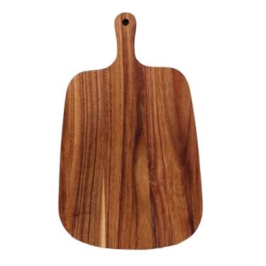 Imagem de Generic Tábua de corte de madeira de acácia, tábua de queijos para cozinha, decorativa com alça para pizza, vegetais, charcutaria, bife, 33cmx20cm