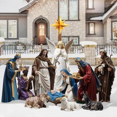 Imagem de Vivantia 11 peças de 1,4 m de presépio de Natal, placas grandes de jardim de nascimento de Santo Jesus com estacas de metal, presépio religioso, presépio de nascimento, decorações ao ar livre, Feliz