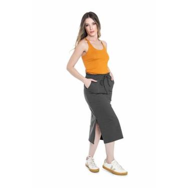 Imagem de Saia Midi Moletinho Tendência Jogger Com Bolsos e Fenda P ao G3 - Orga