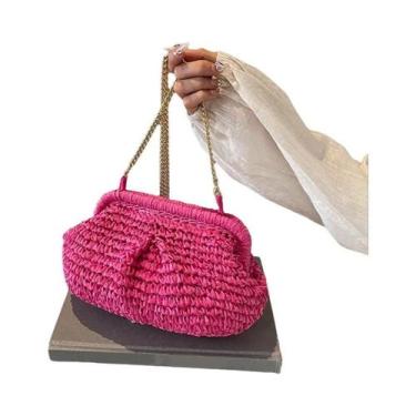Imagem de Bolsa Crossbody de Palha para Verão - Bolsa de Ombro Feminina, Rosa ch