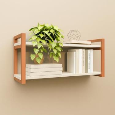 Imagem de Prateleira Suspensa Nicho Estilo Industrial 35x60cm 100% MDF Premium e Aço Carbono - Off White e Cobre Rose