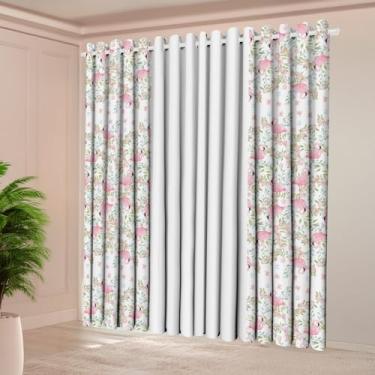 Imagem de Cortina Florata Estampada para Sala e Quarto, 4,00m x 2,20m, Poliéster, 2 Folhas, Decorativa (FLAMINGO)