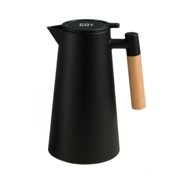 Imagem de Garrafa Térmica Termometro Digital 1L Café Chá Nórdica Com Cabo Madeira(PRETO)