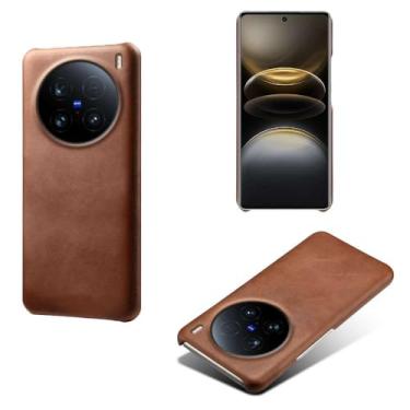 Imagem de Capa para vivo X100 Ultra 5G,Proteção contra quedas,Casca de volta de cor sólida simples,Design de couro de imitação de plástico-Brown