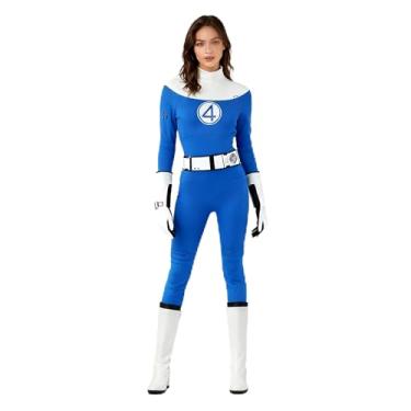 Imagem de JJDQB Fantástica fantasia feminina invisível para cosplay, body azul com cinto, uniforme de time de Halloween para mulheres adultas, Estilo 2, 150