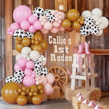 Imagem de BlissBash Kit de arco de guirlanda de balão de vaqueira com balões de estampa de vaca rosa marrom branco para decoração de aniversário de vaca menina, chá de bebê com tema de vaca, decoração de