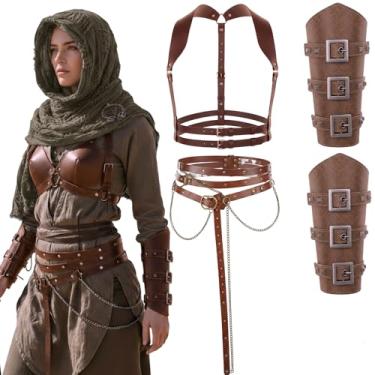 Imagem de Yearntown Conjunto de fantasia apocalíptica de Halloween, xaile medieval com capuz e broche viking, acessórios para cachecol renascentista, Verde escuro, One Size