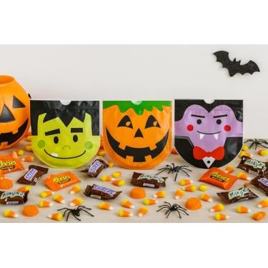Imagem de Sacos de doces ou travessuras de Halloween – Pacote com 36 (12 Frankenstein, 12 abóboras, 12 vampiros) – Sacos de plástico para doces com alças para festas de Halloween, doces ou travessuras e cestas