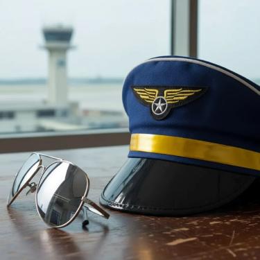 Imagem de Fantasia De Piloto Aviador Unissex C/ Quepe Azul e Óculos Espelhado