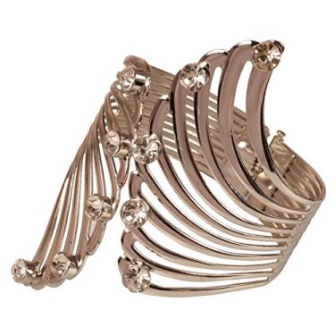 Imagem de Touchstone Pulseira indiana Bollywood Desire de latão martelado feito à mão com visual elegante e intensificador de pulso grosso para mulheres