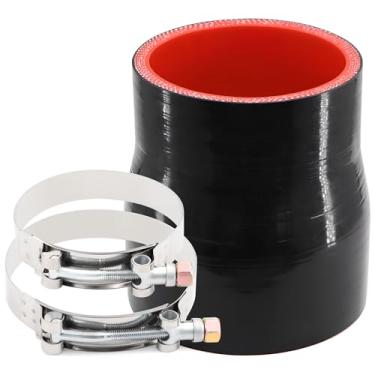 Imagem de Mangueira de acoplador redutor de silicone reforçada de 5 camadas de comprimento reto de 10 cm ID 7,6 a 9,5 cm com 2 grampos de parafuso T, espessura de parede 6 mm tubo turbo de alto nível adequado