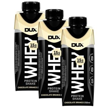 Imagem de Kit 3 Bebida Láctea UHT Whey Protein Shake Dux Sabor Chocolate Branco com 15g de Proteína 250ml