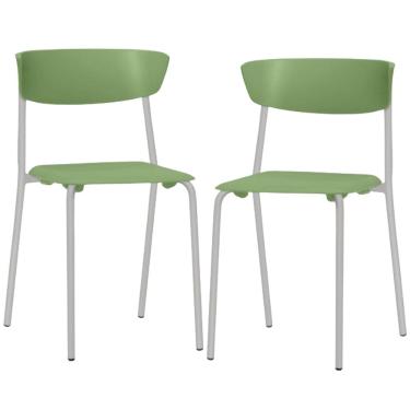 Imagem de Kit 02 Cadeiras Empilhável Fixa F02 Base Aço Cinza Verde - Lyam Decor