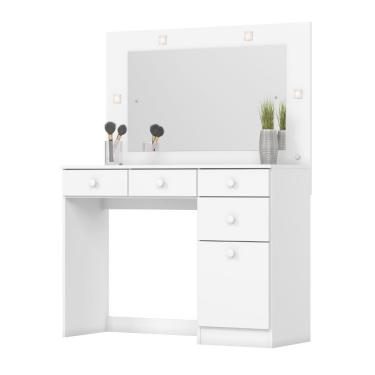 Imagem de Penteadeira Camarim Com Espelho Led 4 Gavetas 1 Porta Magnólia Branco